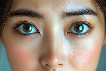 Fototapeta premium Close-up of a woman's eyes with natural makeup and expressive eyebrows