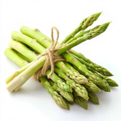 A bunch of fresh asparagus spears, isolated on a white background, showcasing a crisp green vegetable