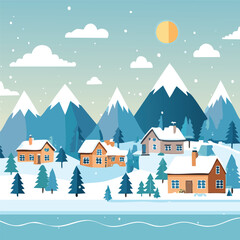 Naklejka premium Illustration of a rural scene during a snowy day