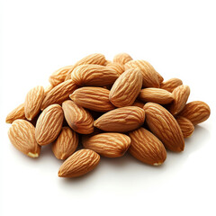 A handful of whole almonds, isolated on a white background, showcasing a nutritious snack