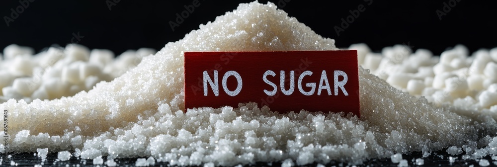 Poster conceptual image representing sugar reduction and promoting a sugar free or low sugar lifestyle for 