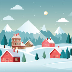 Naklejka premium Illustration of a rural scene during a snowy day