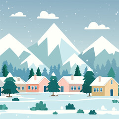 Naklejka premium Illustration of a rural scene during a snowy day