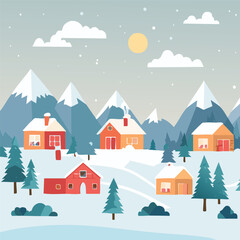 Naklejka premium Illustration of a rural scene during a snowy day