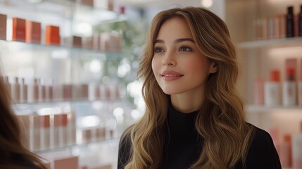 Caucasian female consultant interacting with a customer in a beauty store during the daytime