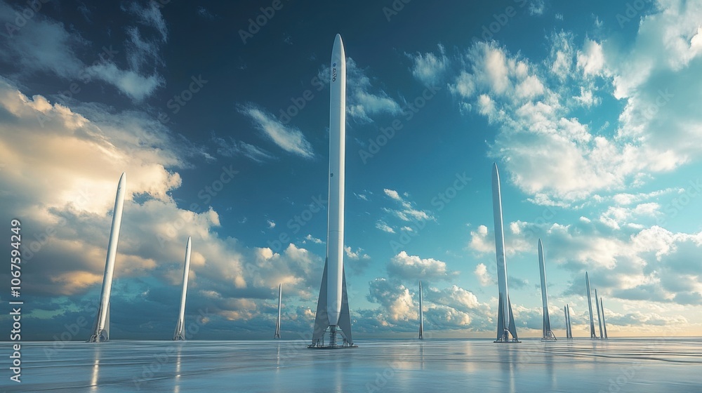Poster reusable rocket technology: rockets landing vertically for re-use after launching satellites