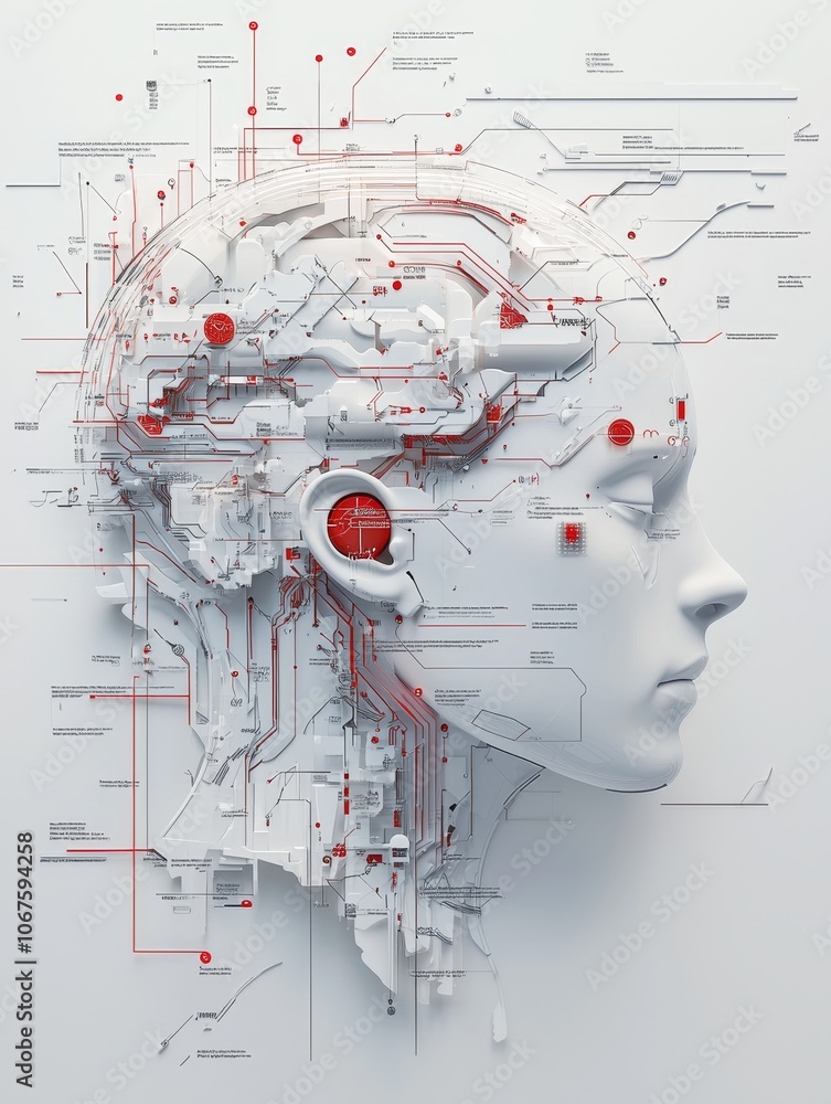 Aufkleber a modern digital sculpture of a human head with intricate circuitry and data patterns, symbolizing t