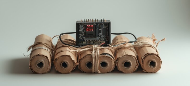 Multifunctional digital timing device with homemade bomb component scene