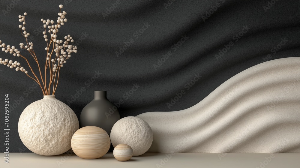 Poster abstract geometric design with spheres and lines in elegant interior setting