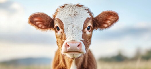 Heart-shaped sticker featuring cute cow portrait for farm-themed design