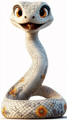 Fototapeta premium whimsical and colorful cartoon snake with large expressive eyes and playful smile, featuring intricate floral patterns on its body. This charming character exudes friendly and inviting vibe