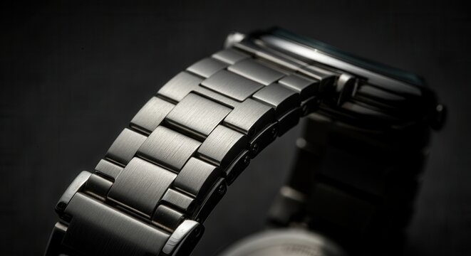 Elegant stainless steel wristwatch on dark background