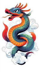 Obraz premium vibrant and dynamic Chinese dragon illustration, featuring intricate scales and bold colors, surrounded by swirling clouds. This artwork captures essence of traditional Chinese culture and mythology