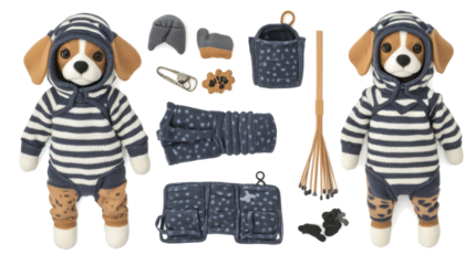 Set of Playful Beagle Puppies in Cozy Outfits and Accessories Generative AI