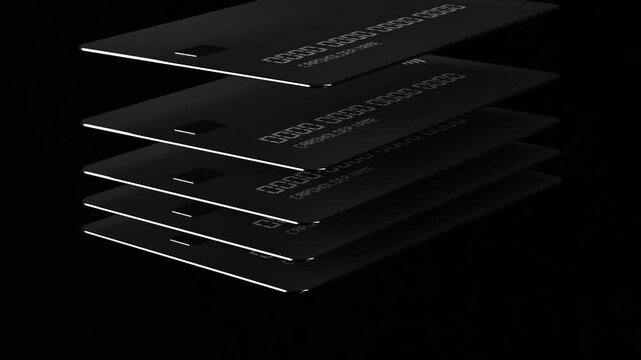 Grey platinum 3d credit debit card spinning on dark background. Business financial theme animation, wireless payments, bank technologies pay pass, plastic card spin with chip, 4k minimal mockup