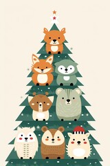 Christmas tree cartoon animal winter.