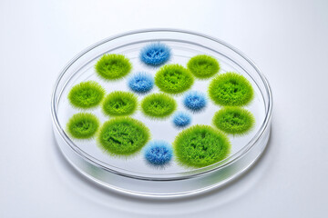 Green and Blue Bacteria Culture in Petri Dish Microbiology Research Science Lab