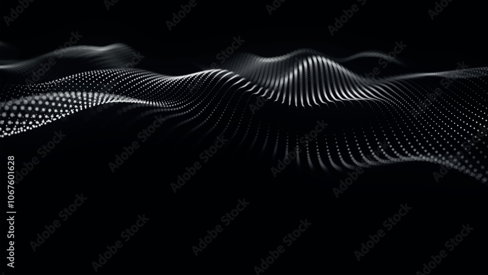 Poster futuristic point wave of particles. visualization of sound waves. technology or science banner. abst