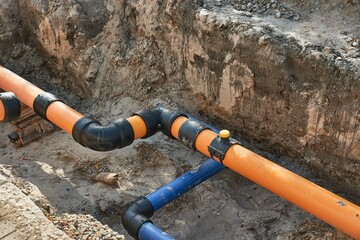 Construction site utility pipes hole