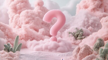 Pastel pink question mark in cloud-like dreamscape for creative design and inspiration
