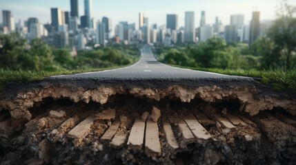 Fototapeta premium Cross section of a modern city road revealing urban layers and infrastructure insights
