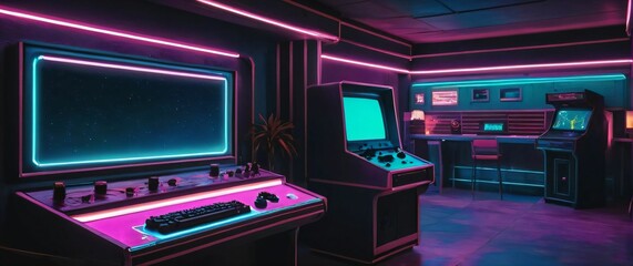 Retroinspired gaming wallpaper with an s synthwave theme