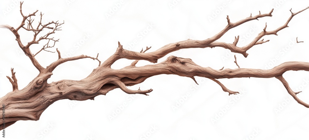 Poster highly detailed line drawing of a tree branch with photorealistic texture