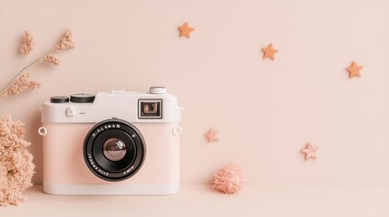 Minimalist polaroid camera with pastel aesthetic for modern design and decoration