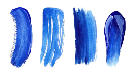 Blue Watercolor Brush Strokes on Transparent Background Generative AI