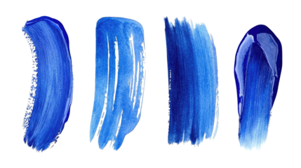 Blue Watercolor Brush Strokes on Transparent Background Generative AI