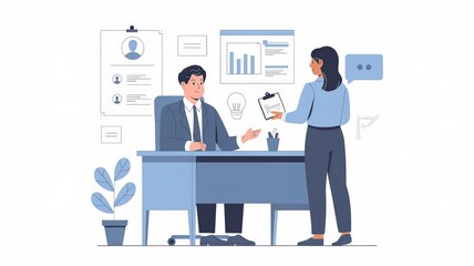 job interview illustration, job interview scene, interview process illustration, job interview concept, hiring illustration, candidate interview, business interview illustration, office interview, hr 