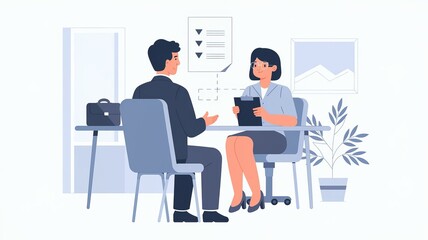 job interview illustration, interview preparation, business interview scene, professional interview meeting, candidate interview artwork, HR interview concept, job application illustration, interview