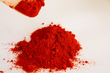 red paprika powder on wooden spatula