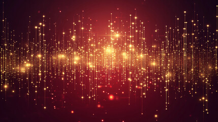 Fototapeta premium Simple title text, golden tech icon. Dark red background with interwoven golden beams