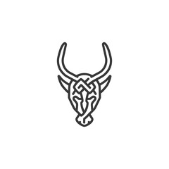 Stylized Bull Head with Intertwined Horns and Facial Details