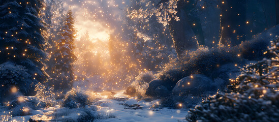 Enchanted Winter Forest with Sparkling Lights
