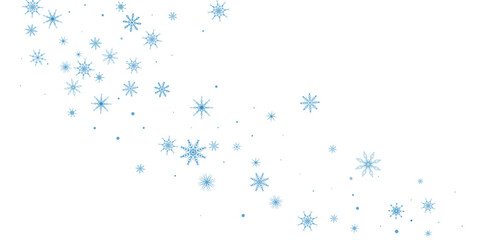 Snowflakes. Snow, snowfall. Falling scattered blue snowflakes on a white background.