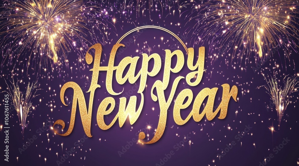 Poster a purple background with a golden fireworks display shows in gold the text says 