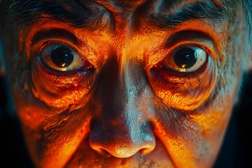 Obraz premium Close-up of intense elderly eyes with dramatic lighting