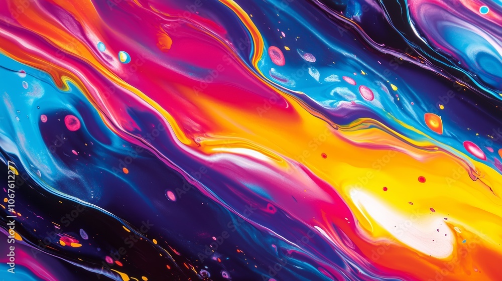 Poster colorful abstract waves of paint swirl together in a vibrant display, showcasing dynamic patterns an