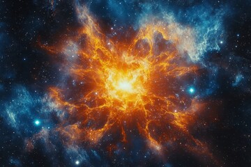Naklejka premium A Starburst Nebula Exploding in a Cosmic Dance of Light and Energy