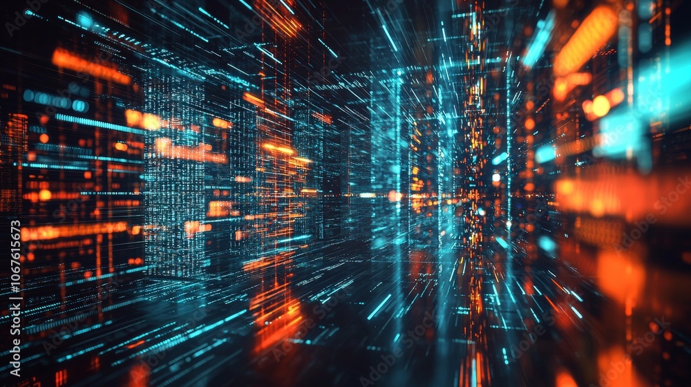 Poster high-speed data stream with futuristic glowing elements