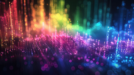 Colorful Abstract Light Streaks in a Digital Fantasy Landscape