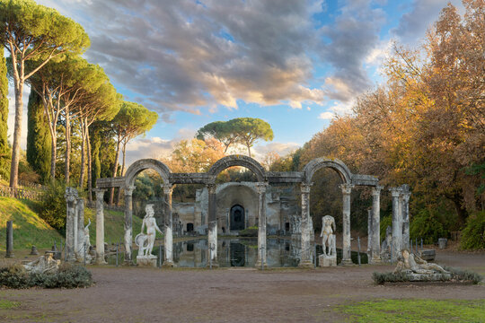Hadrian's Villa (Villa Adriana; Villa Hadriana) - The Canopus and Temple of Serapis - villa of emperor Hadrian near Tivoli outside Rome, Italy.