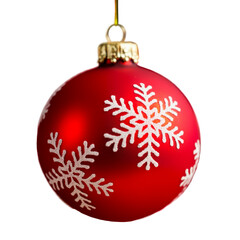 Classic red holiday bauble with a white snowflake design, isolated on a transparent background for Christmas and winter decor