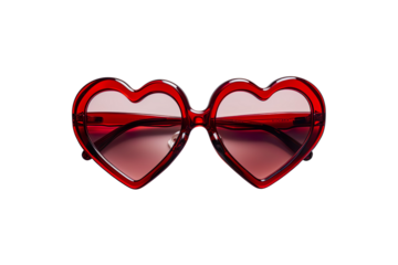 Red heart eye glasses isolated on transparent background
