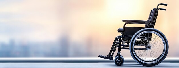 Accessible ramp with metal handrail leading to an inviting urban space at sunset, designed for easier wheelchair navigation and mobility