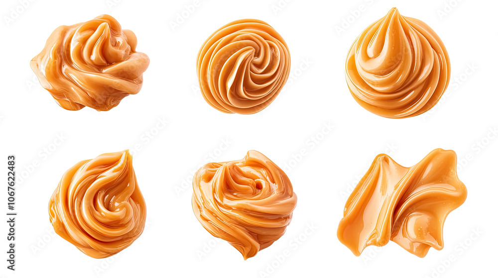 Poster delicious caramel swirls isolated on a transparent background generative ai