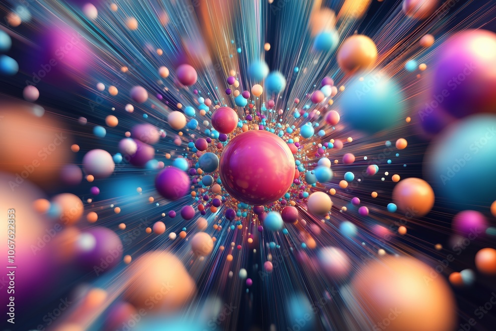 Poster colorful abstract representation of particles in motion through a cosmic space with dynamic light ef