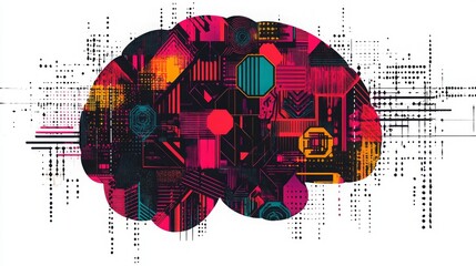 Geometric patterns fill a human brain silhouette representing creativity and innovation in design